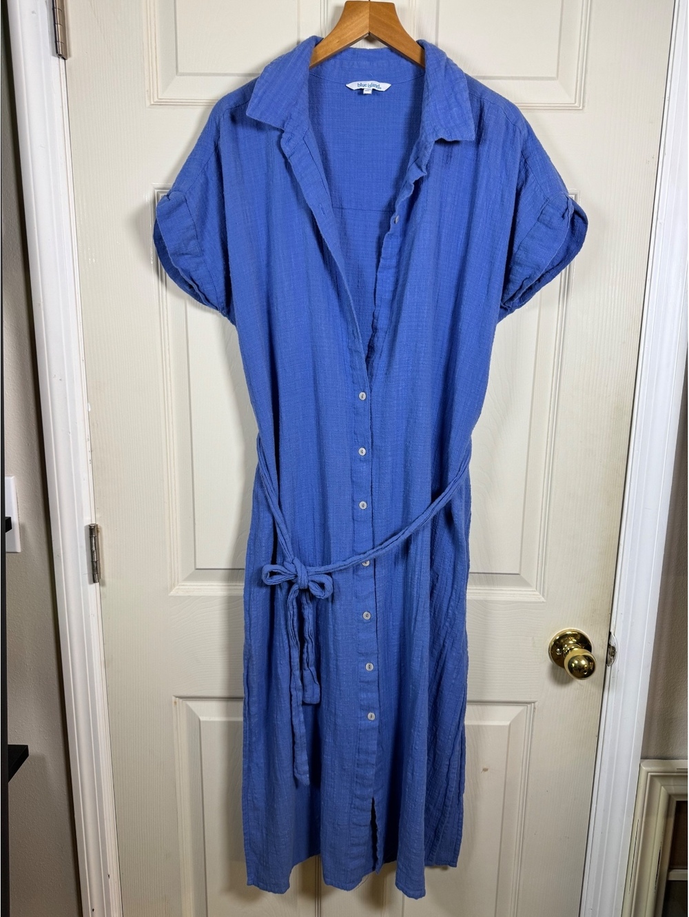 Blue Island XL Blue Button-Front Midi Dress with Belt